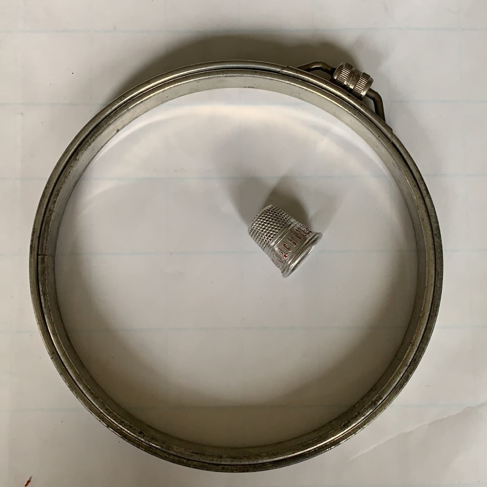 Vintage Singer Sewing Machine Advertising Thimble & 1917 Adjusto Embroidery Hoop